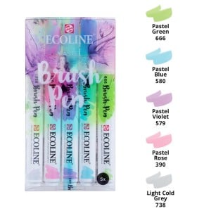 ECOLINE BRUSHPEN PASTEL SET - zestaw 5 pisaków akwarelowych
