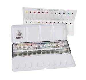 Schmincke Horadam akwarele 12x1/2 kostki + pródnik Dot Card 24 - komplet