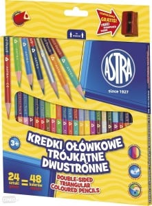 Kredki rysunkowe trójkątne-dwustronne 48 kolorów / 24 sztuki
