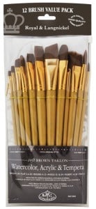 Pędzle nylonowe Brown Soft Taklon SH Mix 12szt - komplet pędzli 9301
